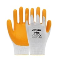BEYBİ PN5 Polyester Örme Nitril Eldiven Beyaz/Sarı N:10 - 12Adet