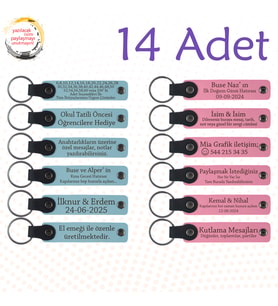 Gök Mavi & Pembe, 14’lü Set, Yazılı Özel Anahtarlık, Öğretmenden Öğrencilere Karne Hatırası