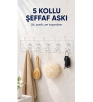 5'li Güçlü Yapışkanlı Şeffaf Duvar Askısı Banyo Mutfak Düzenleyici Kanca