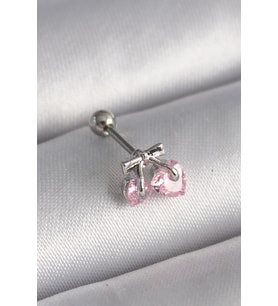 316L Çelik Gümüş Renk Pembe Zirkon Taşlı Kalp Tragus Piercing TJ-PR1235