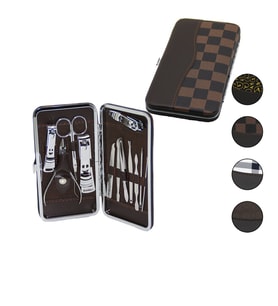 12 PCS - GÜMÜŞ MANİKÜR - PEDİKÜR SETİ RENKLİ DESENLİ - CÜZDAN MODELİ ÇANTALI