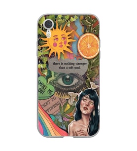 Iphone XR Uyumlu Vintage Kolaj Desenli Şeffaf Telefon Kılıfı