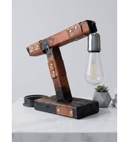 WoodyLight Rustik El Yapımı Masif Ahşap Masa Lambası - Retro Edison Tasarım Dekoratif Gece Lambası