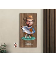 BK Gift Kişiye Özel Balıkçı Karikatürlü Kabartma Figürlü Ahşap Tablo-9, Arkadaşa Hediye, Sevgiliye Hediye, Duvar Dekoru