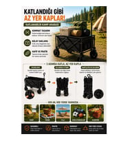 Mey İthalat® Üst Masalı Katlanabilir Kamp Arabası Çekme Kollu Geniş Hazneli Piknik ve Plaj Arabası