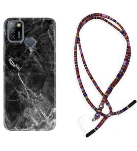 INFINIX Smart 4 5 6 Zero 8 S5 Pro Kılıf Boyun Asklı Rasta Silikon Kara Mermer 1375