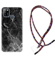 INFINIX Smart 4 5 6 Zero 8 S5 Pro Kılıf Boyun Asklı Rasta Silikon Kara Mermer 1375