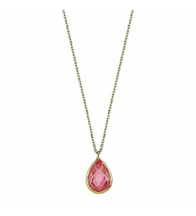 Altın Taşlı Kolye Pink Topaz 1.2 cm (Çok Renkli)