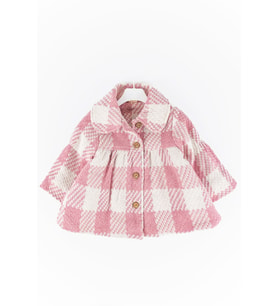 Ekose Desenli Pembe Peluş Astarlı Kız Çocuk Mont