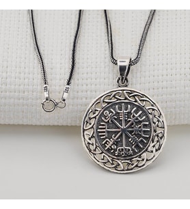 925 Ayar Gümüş Viking Pusulası Vegvisir Model Erkek Kolye (Siyah)