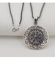 925 Ayar Gümüş Viking Pusulası Vegvisir Model Erkek Kolye (Siyah)