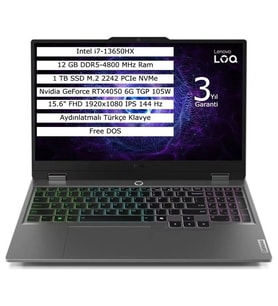 Lenovo Loq 15IRX9 Intel Core I7 13650HX 24GB 2tb SSD 6gb RTX4050 Windows 11 Pro 15.6" Fhd Taşınabilir Bilgisayar 83DV0118TR