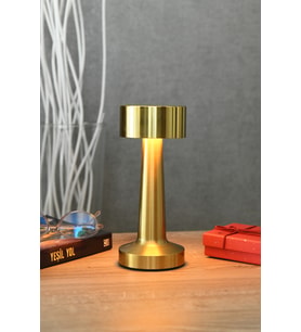 Dokunmatik Metal Masa Lambası, 3 Renkli Işık, Kablosuz, Dekoratif, Dimmer (Krem)