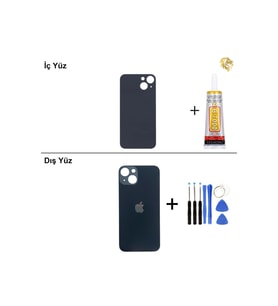 iPhone 13 Lacivert Arka Kapak Arka Cam Batarya Kapağı Lazer Kesim Kapak Pil Kapağı + B-7000 Yapıştırıcı + Tamir Seti