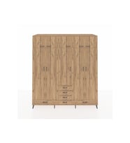 Kronos Dolap 6 Raflı 6 Çekmeceli 4 Askılı 220x59x243 Çam-Çam/Çam