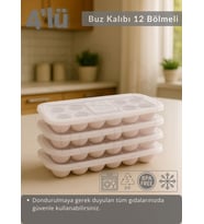 4'lü Set Buz Kalıbı 12 Bölmeli Silikon Buz Küpü BPA FREE Yuvarlak Bas Parmak  Çapı 3,5 cm Pembe