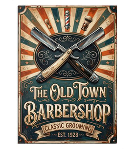 Eski Berber Dükkanı Tabelası The Old Town Barbershop Dekoratif Kanvas - Mdf Ahşap Tablo
