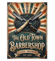 Eski Berber Dükkanı Tabelası The Old Town Barbershop Dekoratif Kanvas - Mdf Ahşap Tablo