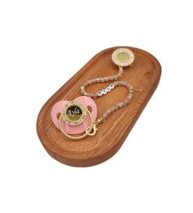 Isimli Pembe Renkli Taşlı Silikon Damaklı Bebek Emzik ve Zinciri Seti (0-6 AY) - 0181