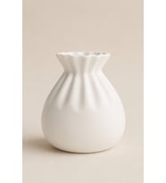 Dekoratif Vazo Büzgülü Kese Tasarımlı Minimalist Kuru Çiçek Vazosu Masa Ve Raf Süsü Beyaz 15cm