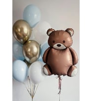 Beysüs Ayıcık Folyo Balon Seti Mavi Beyaz ve Gold Krom Balon 10 lu