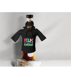BK Gift Fcuk Tasarımlı Mini Siyah İçki Şişesi Tişörtü , Viski, Şarap, Votka, Rakı Şişesi Tişörtü-1