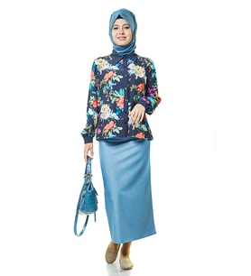SORALLİNE 770 AÇIKMAVİ MELANJ BAYAN KALEM ETEK  90 CM BOYUNDA ASTARLI