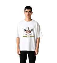 Unicorn Çiçekli Gökkuşağı Fantezi Baskılı Erkek Oversize Tişört