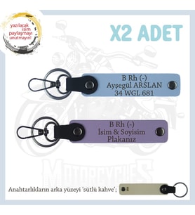 Ehliyeti Olanlara Özel İsim Plaka ve B Rh (-) Kan Grubu Yazılı x2 Anahtarlık Hediye Set, Mor-Mavi-SK (Çok Renkli)