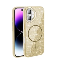 Apple iPhone 17 Kılıf M-safe Şarj Özellikli Parlak Simli Shinig Okso Kapak (Gold)