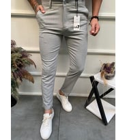 Mero Life Erkek Açık Gri Italyan Kesim Slim Fit Kaliteli Esnek Likralı Bilek Boy Kumaş Pantolon