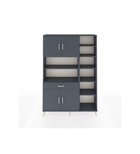 Arges Dolap 10 Raflı Tek Çekmeceli 4 Kapaklı 132x30x195 Antrasit-Antrasit/Antrasit