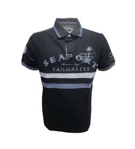 Mcl M22408 Erkek Lakos Baskılı Polo Yaka Kısa Kol T-shirt - Siyah (Siyah)
