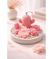 Dekoratif Özel Tasarım Tepsi içinde Kokulu Doğal Soya Mum 15 Cm Çap