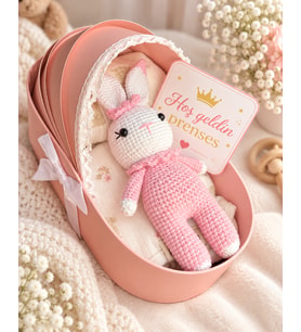 Hoş Geldin Minik Prenses Pembe Puset Yenidoğan Hediye Seti – Amigurumi Tavşanlı