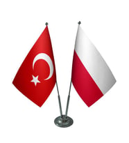 Masa Üstü Polonya Bayrağı Türk Bayrağı İkili Krom Direk Masa Bayrak Seti