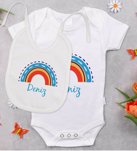 BK Kids Kişiye Özel İsimli Bebek Body Zıbın ve Mama Önlüğü Hediye Seti - Model 2