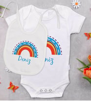 BK Kids Kişiye Özel İsimli Bebek Body Zıbın ve Mama Önlüğü Hediye Seti - Model 2