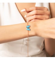 925 Ayar Gümüş Rose Gold Mineli Mavi Kelebek Bileklik