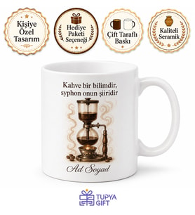 Syphon Kahve Temalı Baskılı Kupa Bardak Hediye Kahve Severlere Özel Tasarım