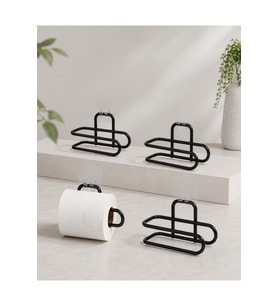 Yapışkanlı WC Kağıtlık Siyah Metal 4 Adet Rulo Askısı