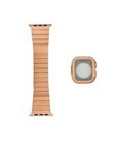 Apple Watch 44mm Uyumlu Zore KRD-126 Sert Kasa Koruyuculu Metal Kordon (Rose Gold Altın)