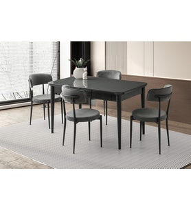 Ortadan Açılır Büyüyen 70x120cm Koyu Gri Ahşap Salon Yemek Masa Gri Gözde Sandalye Takımı 4 Sandalye