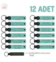 Şirket Etkinliklerinde Hediyelik, 12'li Set, İsim Yazılı Deri Anahtarlık, Turkuaz & Yeşil