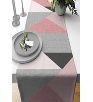 Pembe Geometrik Desenli Premium Masa Örtüsü Runner RNR390