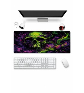 SonicTouch Klavye Mousepad 32x70cm Dikişsiz Pürüzsüz Sıvı Geçirmez Kaymaz Taban Toxic Skull