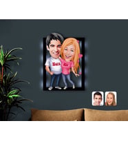 BK Gift Kişiye Özel Sevgililer Karikatürlü 3D Led Işıklı Ahşap Tablo-5