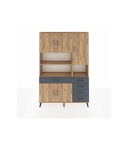Arges Dolap 9 Raflı 5 Çekmeceli 5 Kapaklı 132x30x195 Çam-Çam/Antrasit