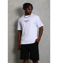 Unisex Oversize Baskılı Bisiklet Yaka T-Shirt - Beyaz