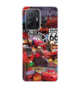 Xiaomi Mi 11T - 11T Pro Uyumlu Şimşek McQueen Kolaj Tasarımlı Şeffaf Telefon Kılıfı